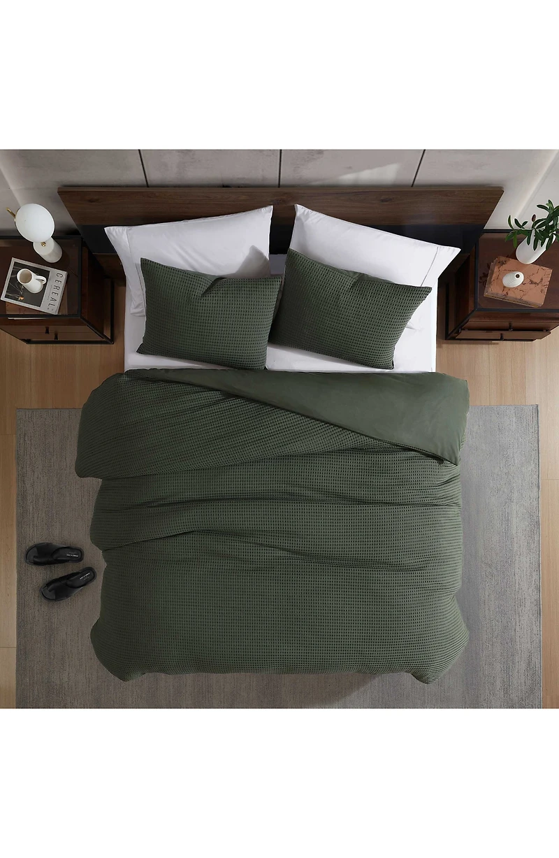 Solid Waffle Knit Duvet Cover & Sham Set