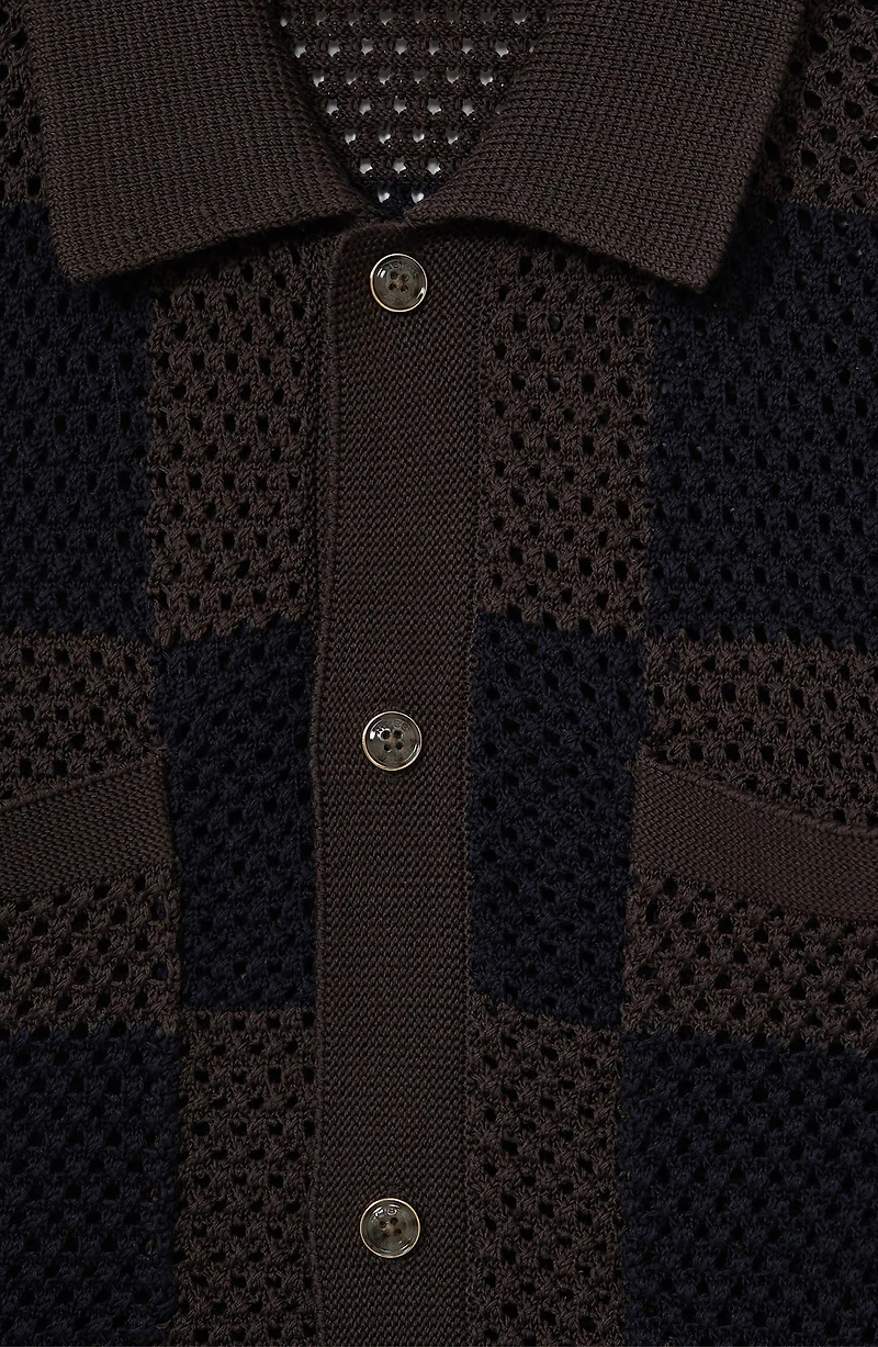 Alfred Open Knit Short Sleeve Button-Up Shirt