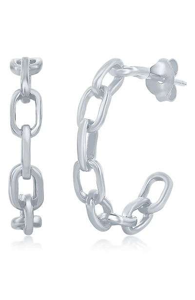 Sterling Silver 21mm Paperclip Chain Hoop Earrings