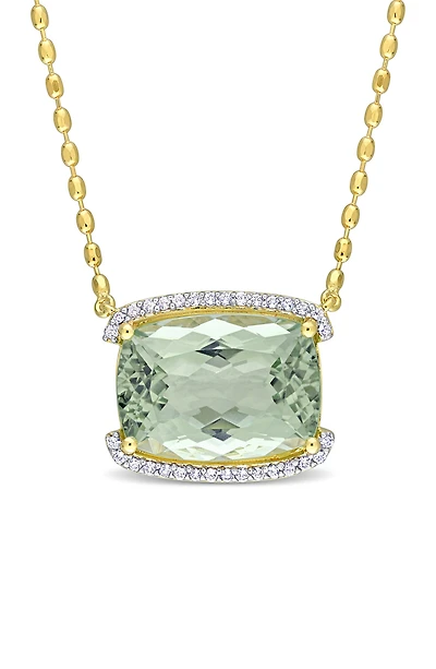 Cushion Cut Green Quartz & White Topaz Necklace