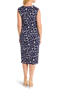 Geometric Pebble Ruched Jersey Sheath Dress
