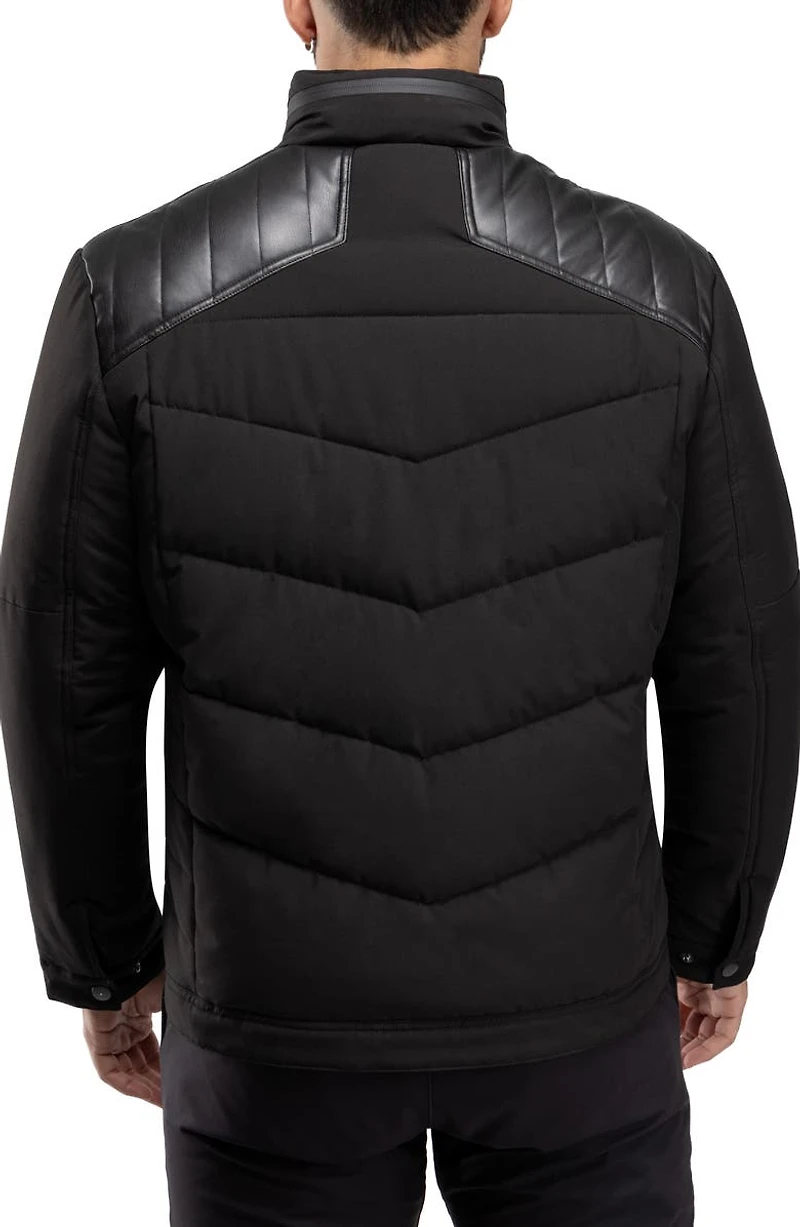 Faux Leather Trim Puffer Jacket
