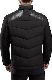 Faux Leather Trim Puffer Jacket