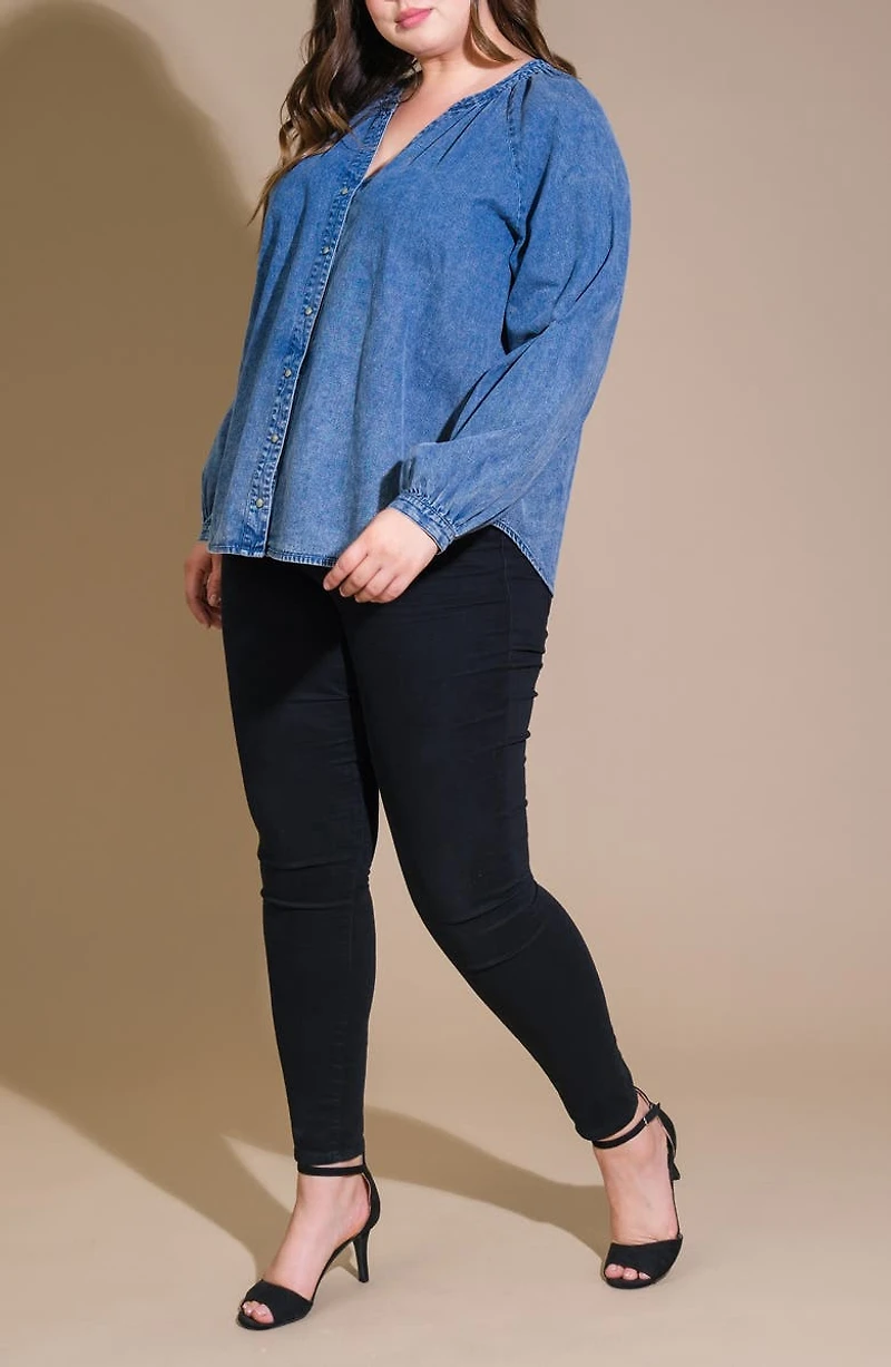 Long Sleeve Washed Denim Top