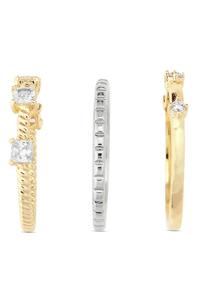 Set of 3 Mixed Metal CZ Rings