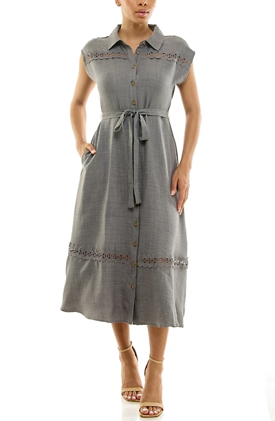 Cap Sleeve Lace Trim Midi Shirtdress