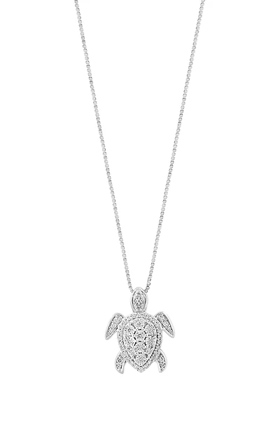 Sterling Silver Diamond Turtle Pendant Necklace - 0.23 ctw