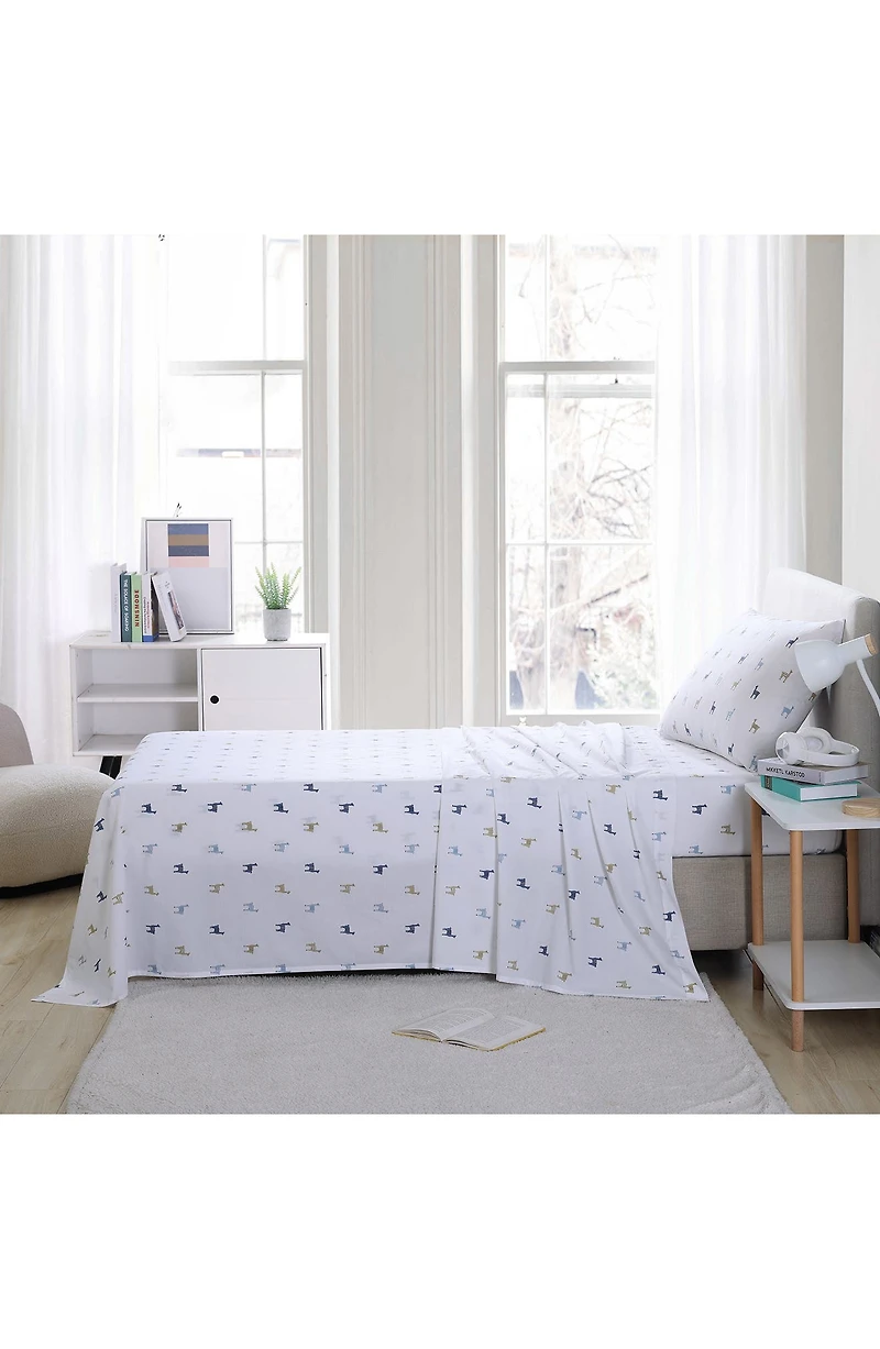 Llama Print 200 Thread Count Cotton Percale Sheet Set