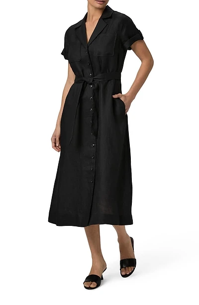 Lexina Tie Waist Linen Midi Dress