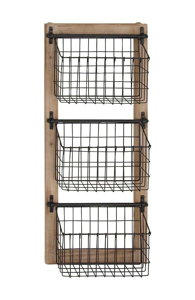 Black Metal 3-Slot Magazine Rack Holder with Suspended Baskets
