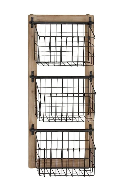 Black Metal 3-Slot Magazine Rack Holder with Suspended Baskets