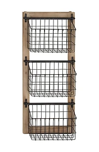 Black Metal 3-Slot Magazine Rack Holder with Suspended Baskets