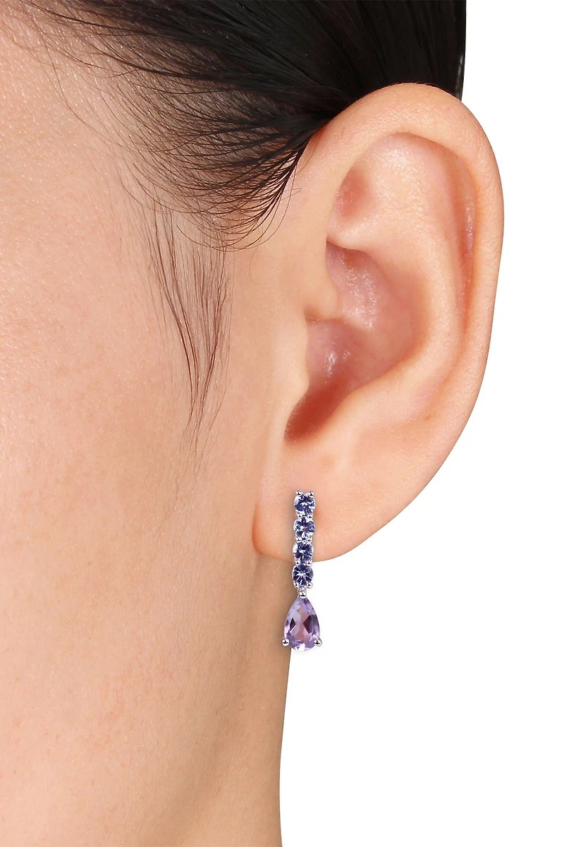 Sterling Silver Amethyst & Tanzanite Drop Earrings