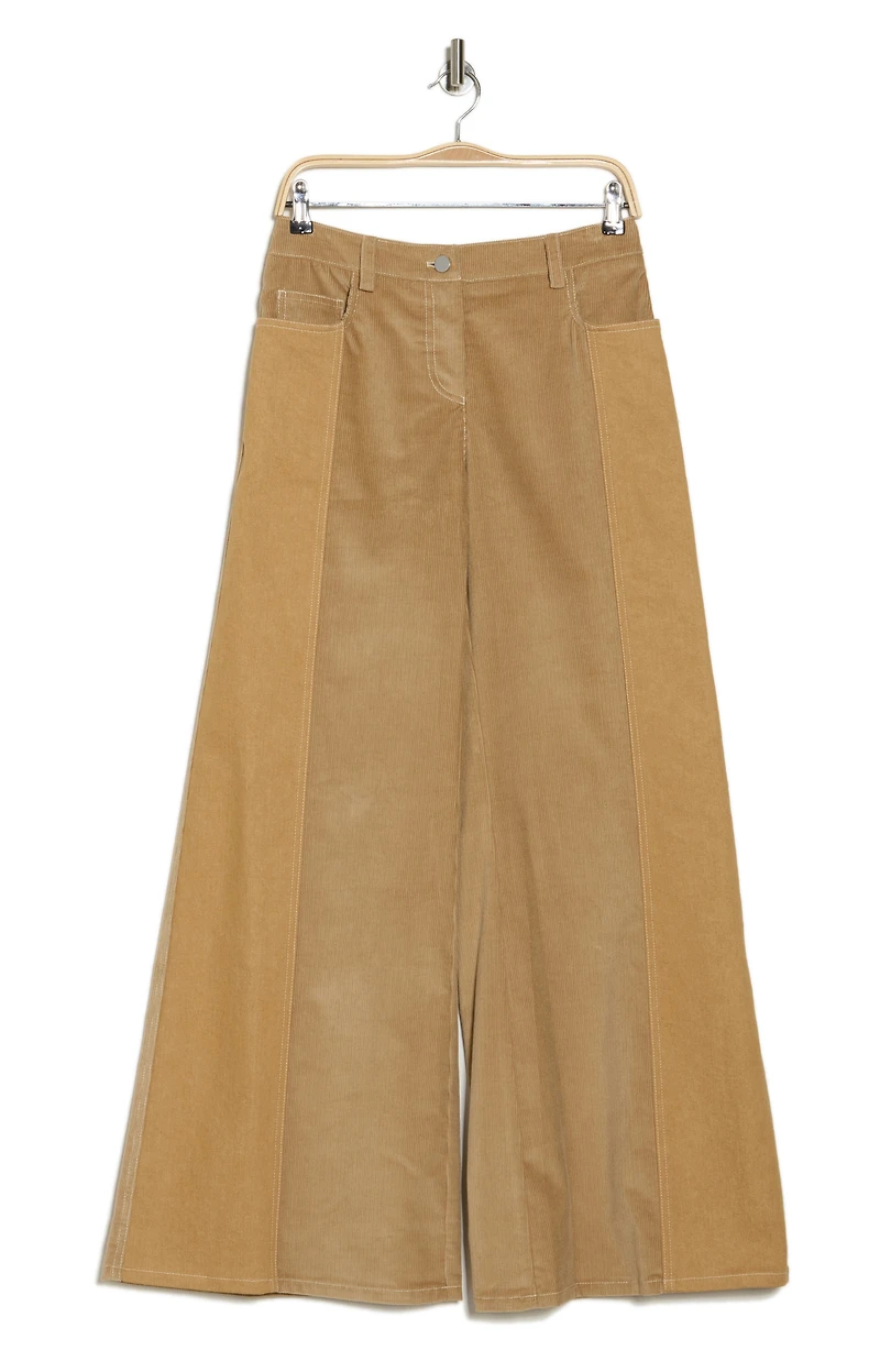 Contrast Panel Wide Leg Pants