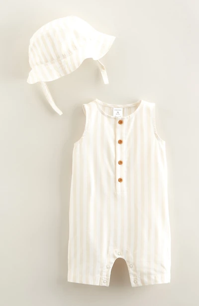 Print Henley Romper & Hat Set