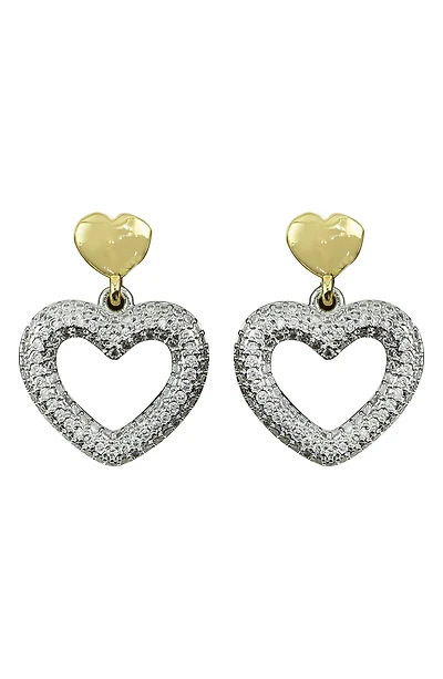 Two-Tone Crystal Heart Drop Earrings