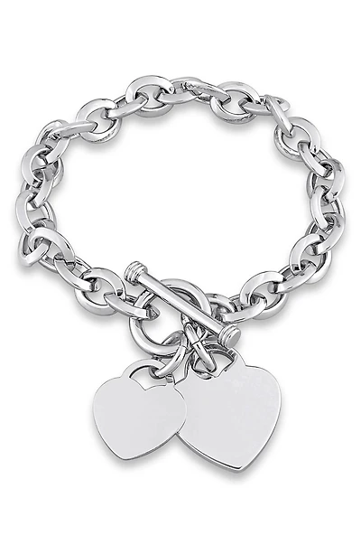 Oval Link Heart Charm Toggle Bracelet