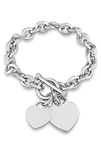 Oval Link Heart Charm Toggle Bracelet