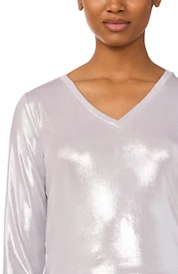 Rhinestone Long Sleeve V-Neck Blouse