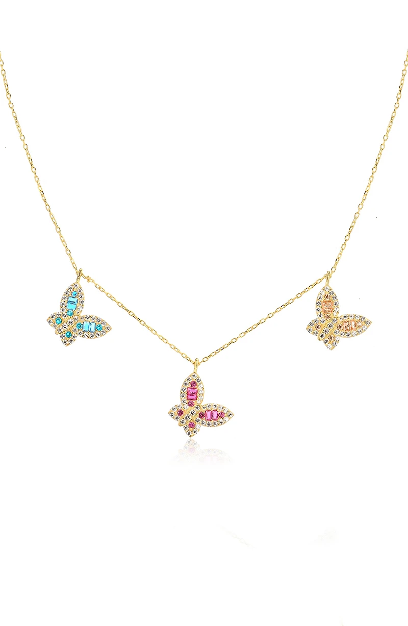 14K Gold Plated CZ Butterfly Necklace