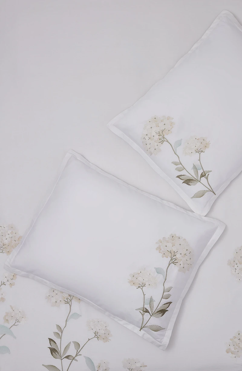 White Hydrangea Embroidery Cotton Duvet Cover Set