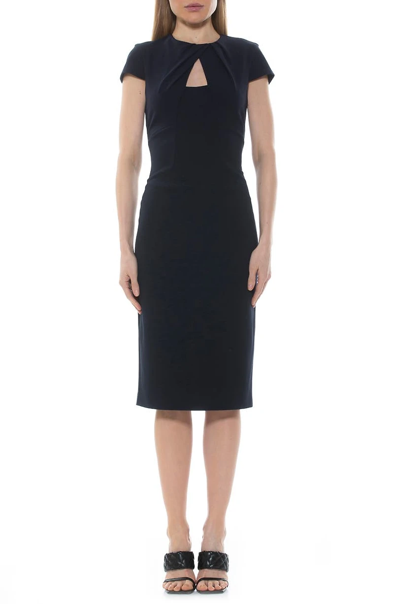 Janine Crewneck Draped Midi Sheath Dress
