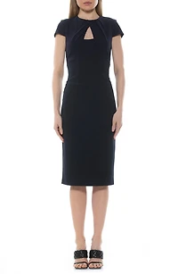 Janine Crewneck Draped Midi Sheath Dress