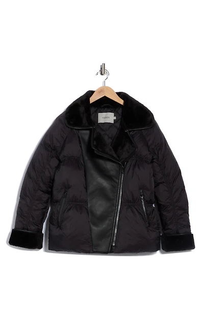 Faux Fur Collar Quilted Bomber Jacket