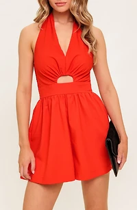 Solid Cutout Halter Romper