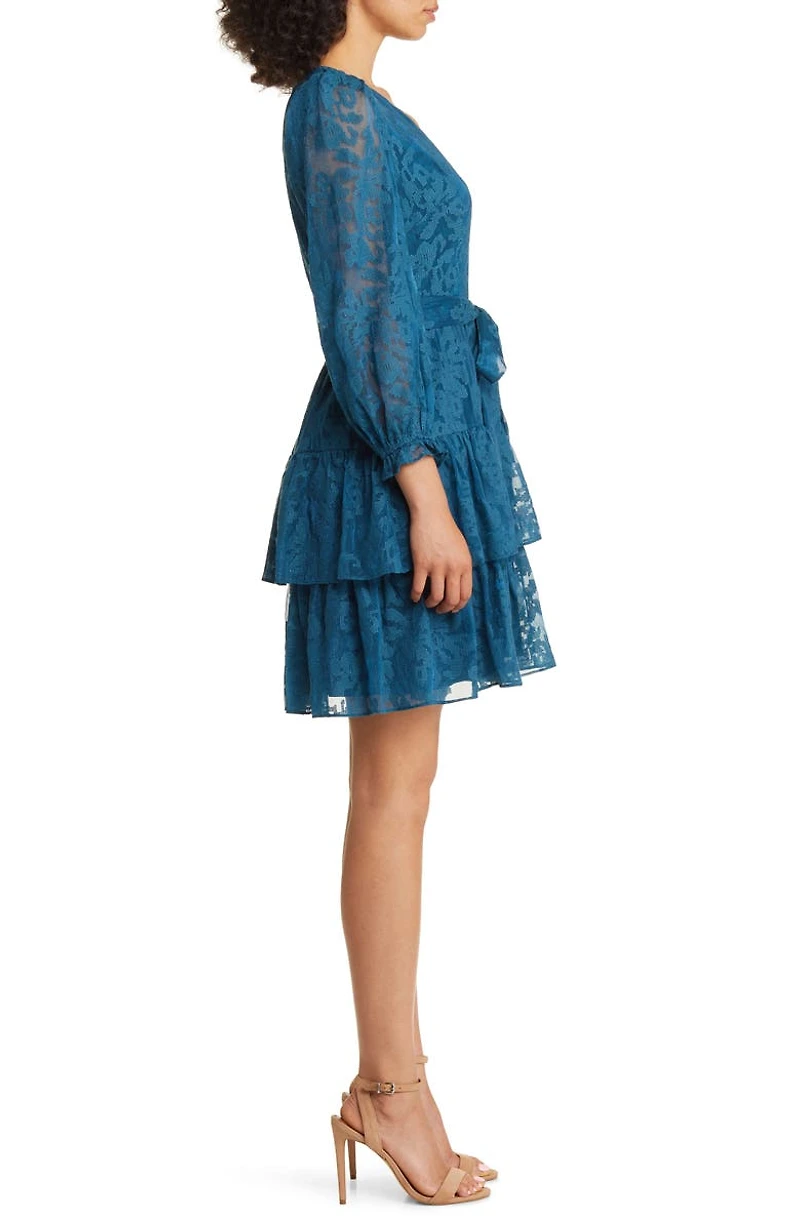 Long Sleeve Tiered Faux Wrap Dress