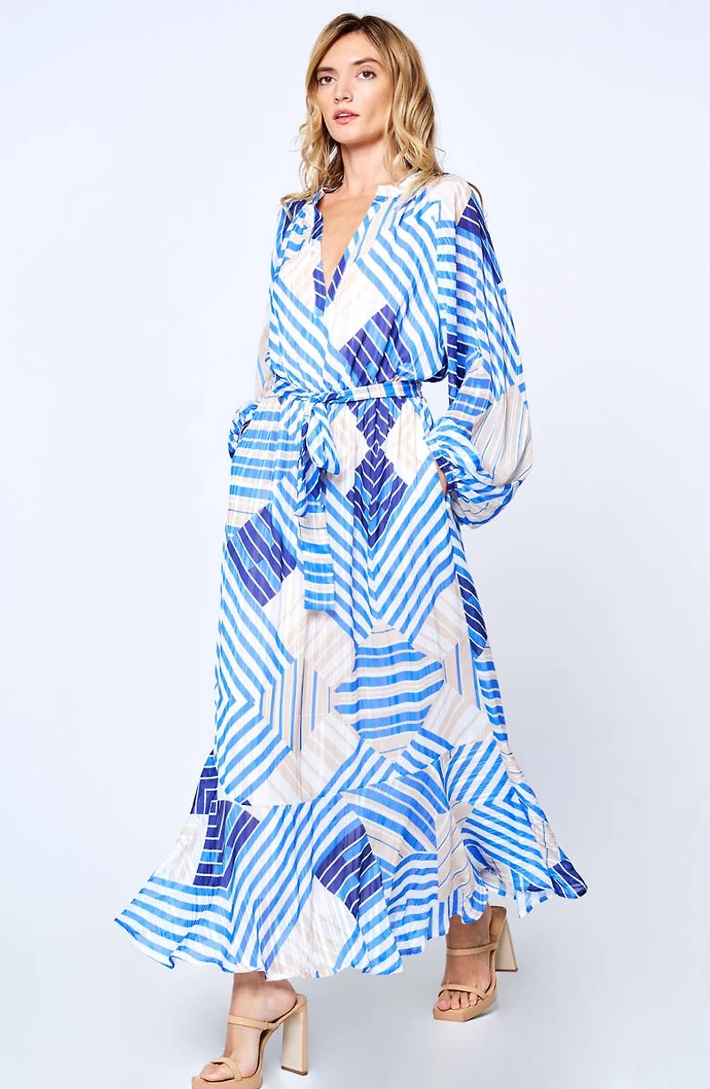 Gaeley Print Tie Waist Long Sleeve Maxi Dress