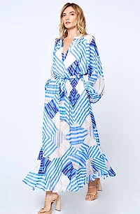 Gaeley Print Tie Waist Long Sleeve Maxi Dress