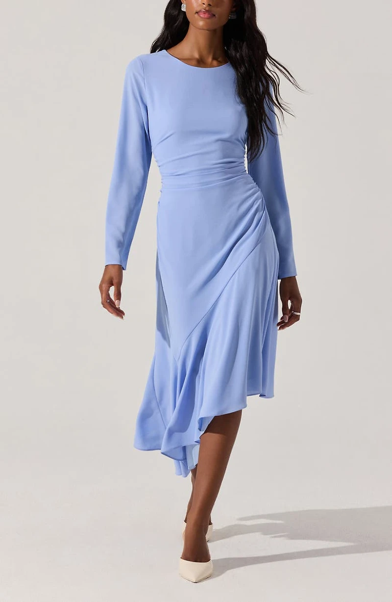 Long Sleeve Asymmetric Hem Midi Dress