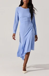 Long Sleeve Asymmetric Hem Midi Dress