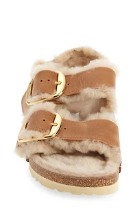 Milano Big Buckle Genuine Shearling Lined Slingback Sandal