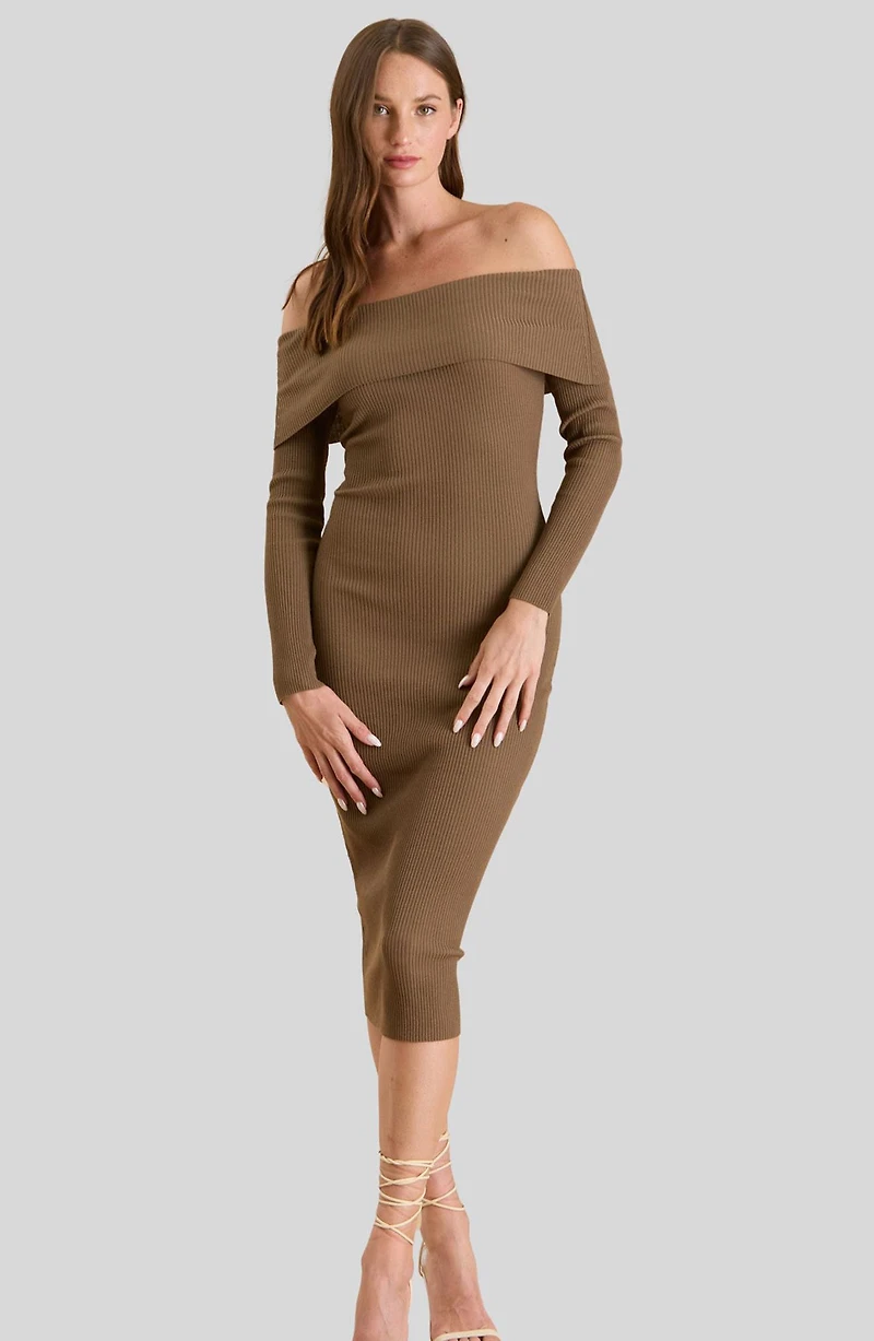 Off the Shoulder Midi Sweater Dress