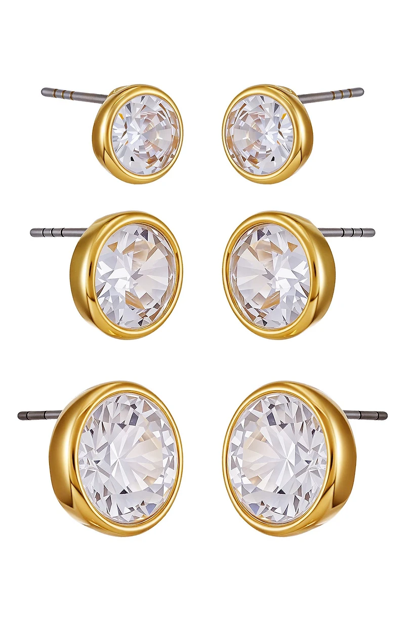 Set of 3 Cubic Zirconia Stud Earrings