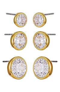 Set of 3 Cubic Zirconia Stud Earrings