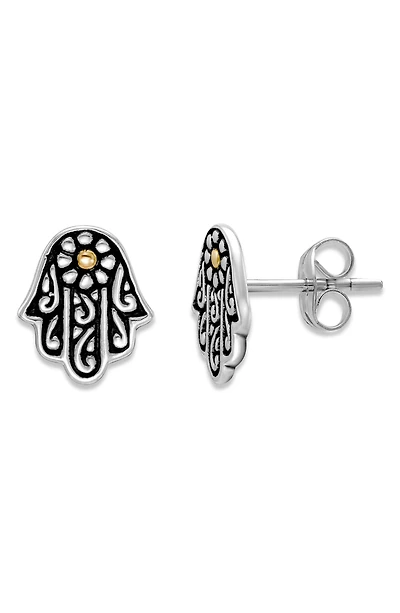 Sterling Silver & 18K Gold Hamsa Stud Earrings