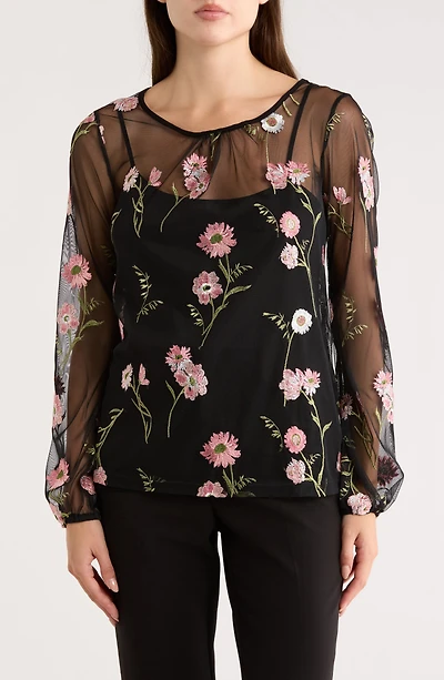 Embroidered Mesh Top