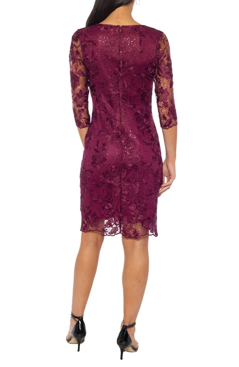 Three-Quarter Sleeve Embroidered Lace Cocktail Dress