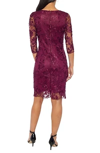 Three-Quarter Sleeve Embroidered Lace Cocktail Dress