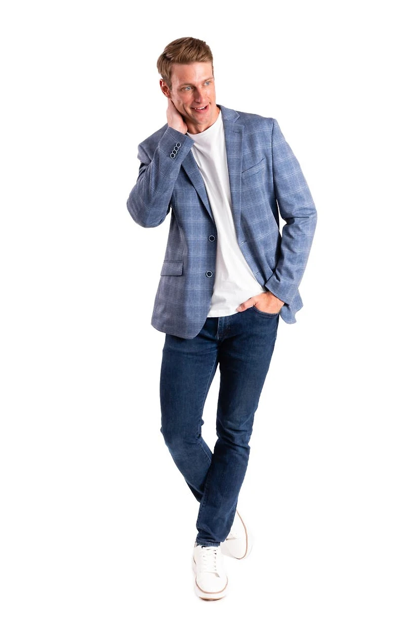 Blue Plaid Knit Sport Coat