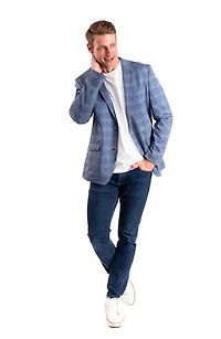 Blue Plaid Knit Sport Coat