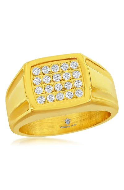 Men's Stainless Steel Pavé CZ Square Ring