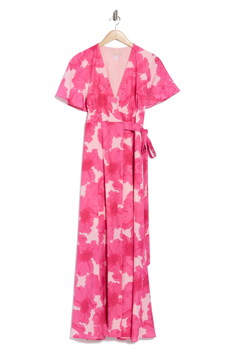 Flutter Sleeve Maxi Wrap Dress