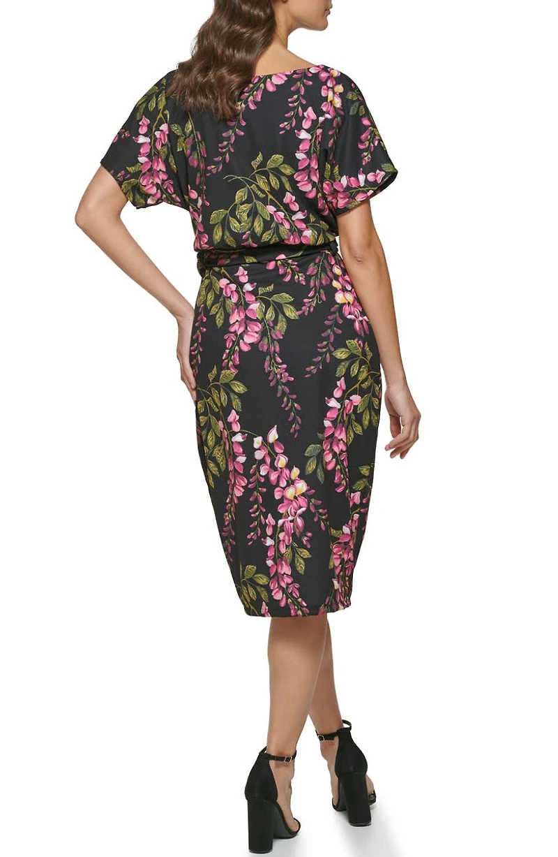 Boatneck Floral Print Dress