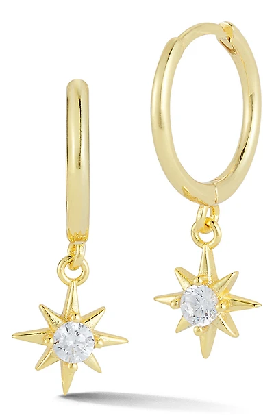 CZ Star Drop Huggie Hoop Earrings