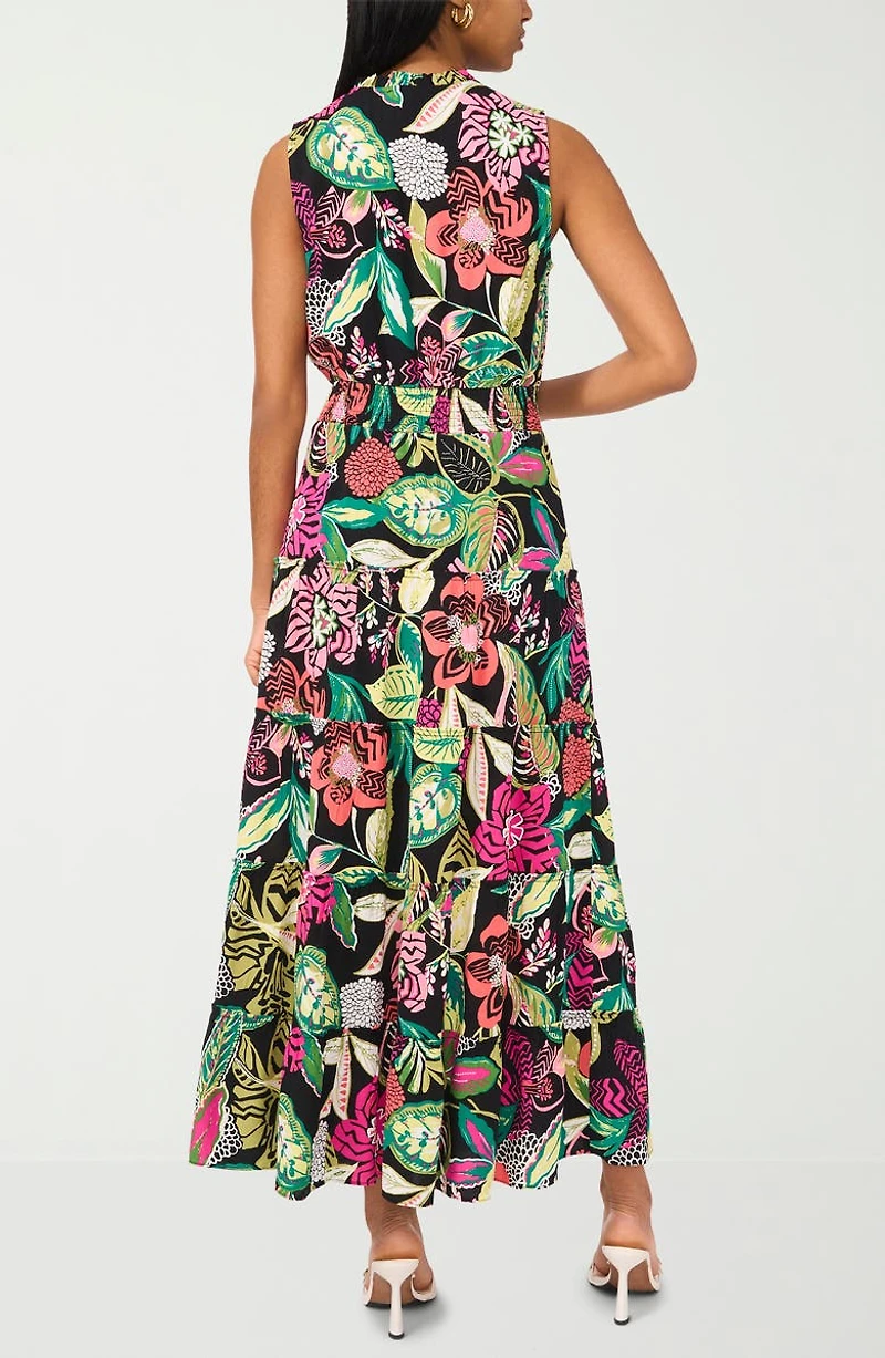 Tie Keyhole Sleeveless Tiered Maxi Dress