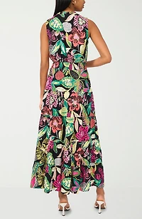 Tie Keyhole Sleeveless Tiered Maxi Dress